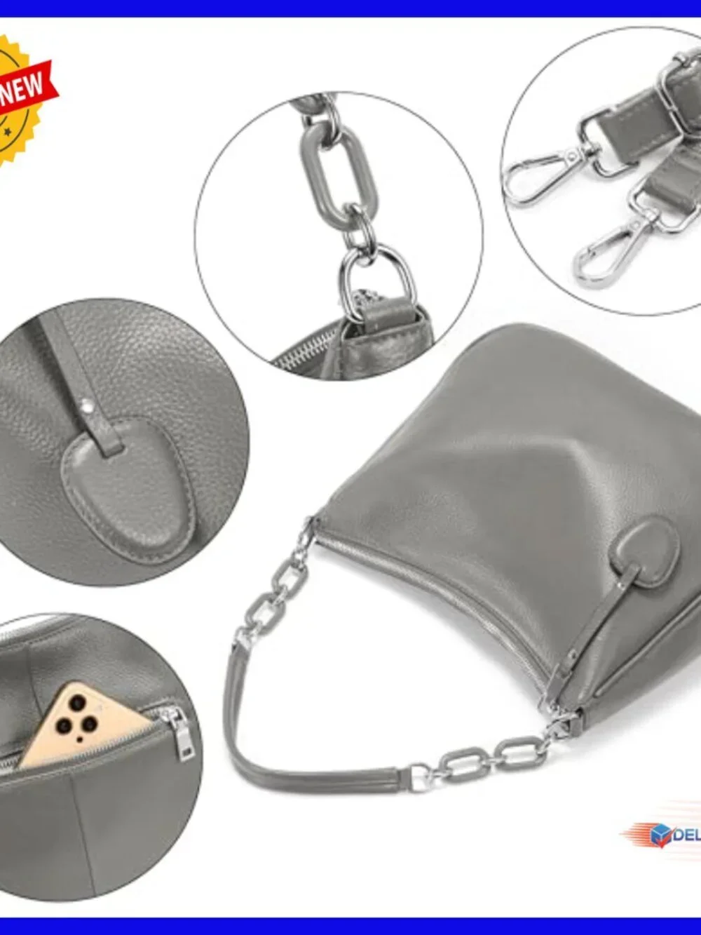 Genuine Leather Hobo Shoulder Bag Crossbody Purse Medium Size
